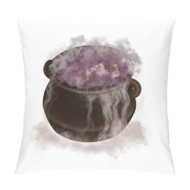 Personality  Cauldron With Bubbling Purple Potion In Cartoon Style. Hand Drawn Halloween Dark Witchy Steaming Pot Witchcraft Illustration. Isolated Drawing For Autumn Graphic And Spooky Season Card Design. Pillow Covers