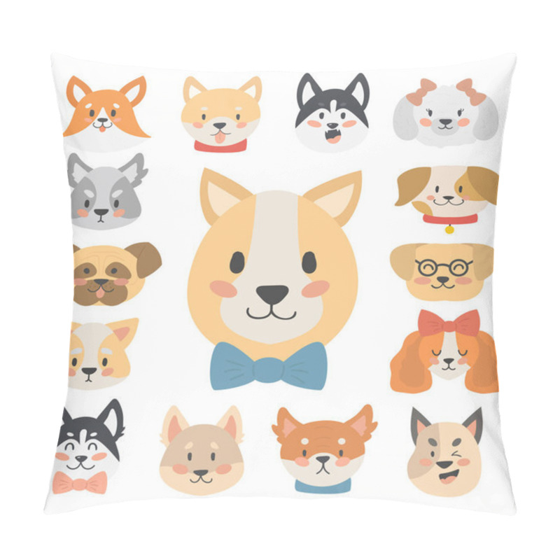 Personality  Funny Cartoon Dog Character Heads Bread Cartoon Puppy Friendly Adorable Canine Vector Illustration. Pillow Covers