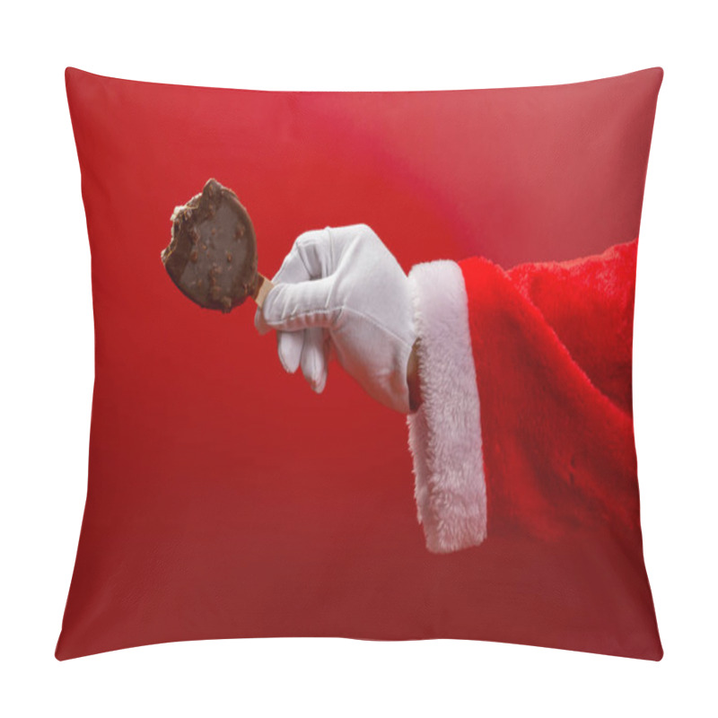 Personality  Santa Claus Holding A Chocolate Flavor Ice Cream With Couple Bites Pillow Covers