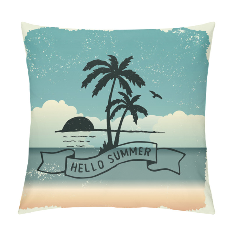 Personality  Poster With Sunset, Palm Trees And Bird Pillow Covers