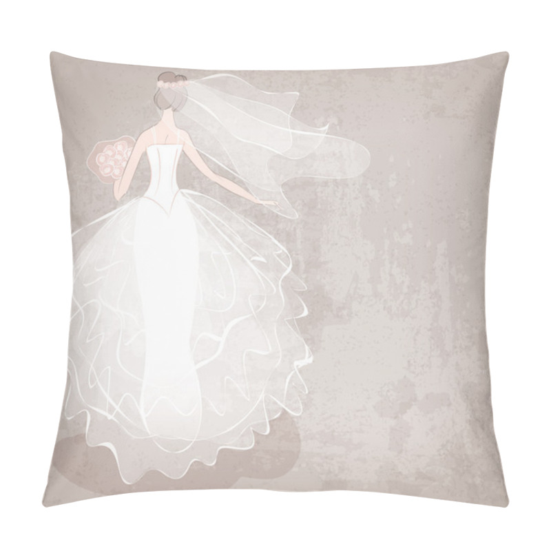 Personality  Bride In Wedding Dress On Grungy Background - Vector Illustration Pillow Covers