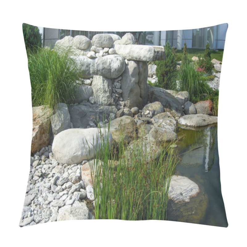 Personality  Natural Stone Waterfall Cascade In Pond Design. Pillow Covers