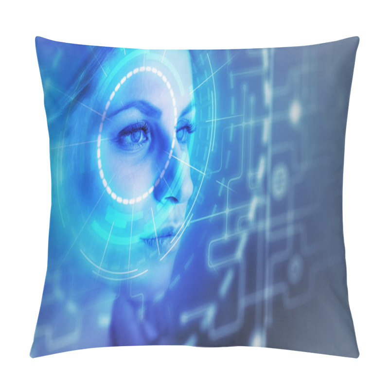 Personality  Woman Face And Facial Recognition Interface Pillow Covers