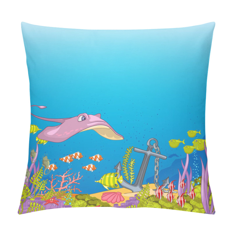 Personality  Cartoon Background Of Underwater Life. Pillow Covers