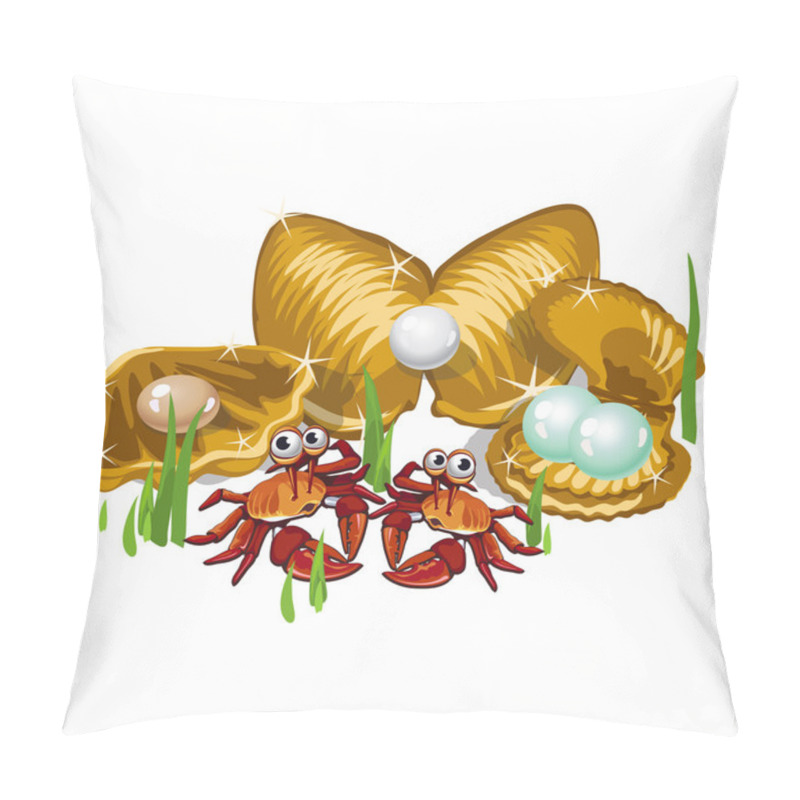 Personality  Three Gold Shells With Pearls And Crabs Pillow Covers