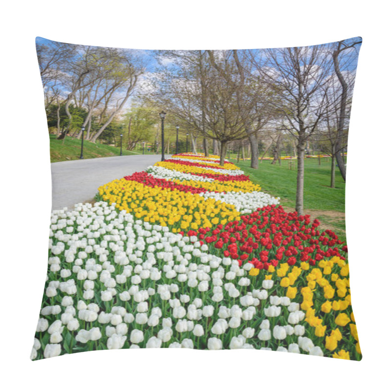 Personality  Traditional Tulip Festival In Emirgan Park, A Historical Urban Park Located In Sariyer District.Tourists And Locals Visit And Spend Time.Istanbul,Turkey Pillow Covers