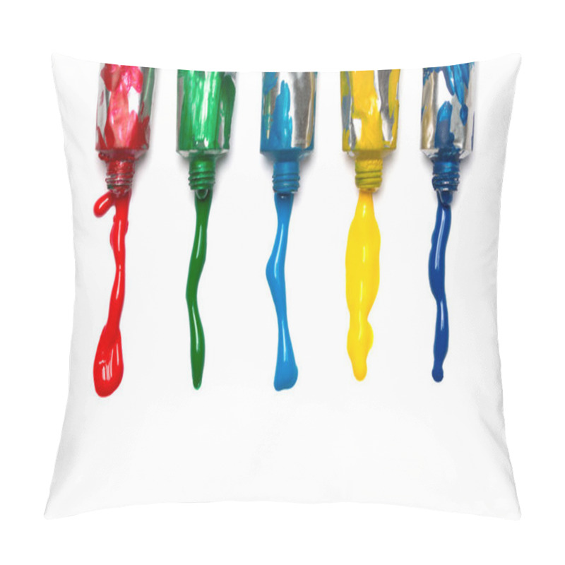 Personality  Acrylic Paint Tubes And Fresh Colour Paint Isolated On White. Artistic Background Pillow Covers