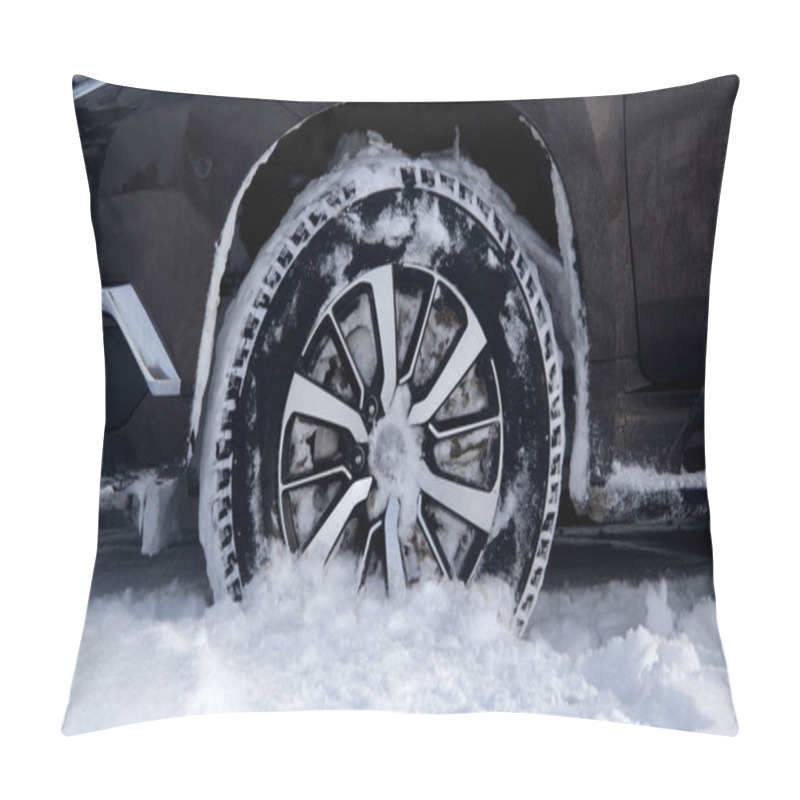 Personality  Off Road Truck Wheel In The Deep Snow Close Up Stock Photo Pillow Covers