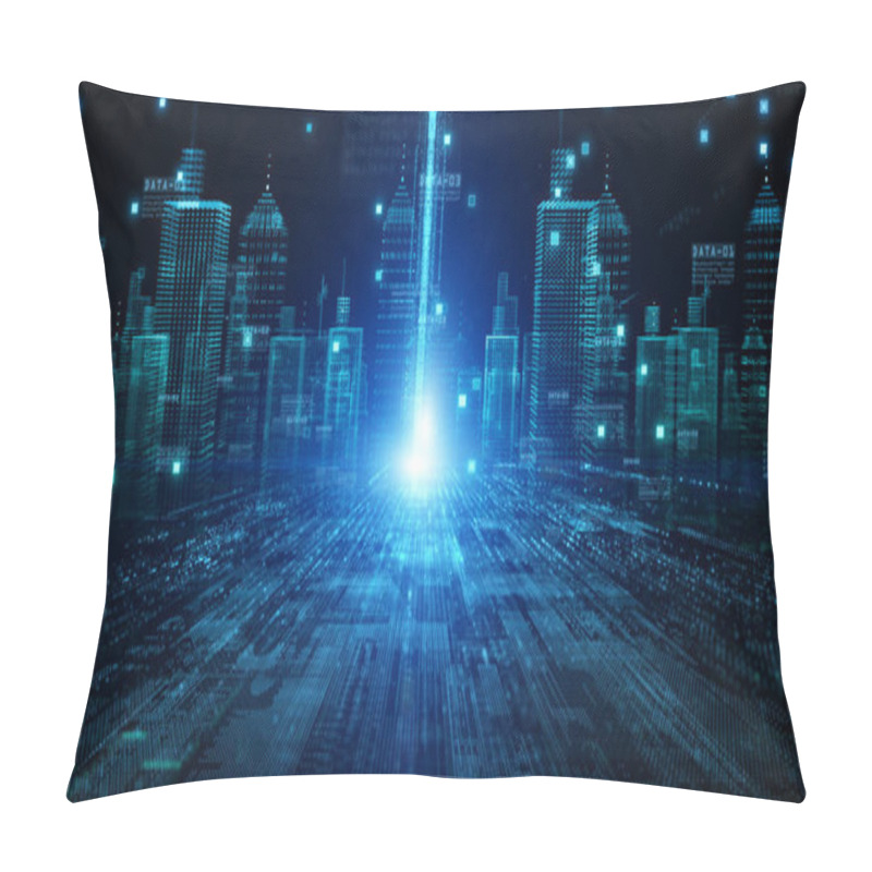 Personality  The Smart City Of Futuristic Technology Internet And Big Data 5g Connection. Technology Digital Data Network Connection Abstract Background Pillow Covers