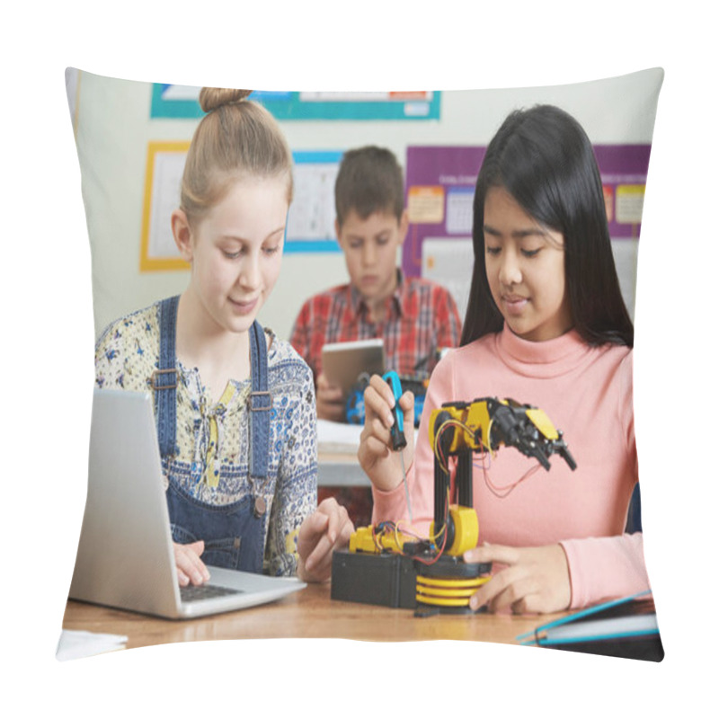 Personality  Pupils In Science Lesson Studying Robotics Pillow Covers