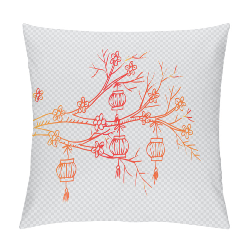 Personality  Sketchy Of Chinese Lantern Hang On Cherry Tree. Pillow Covers