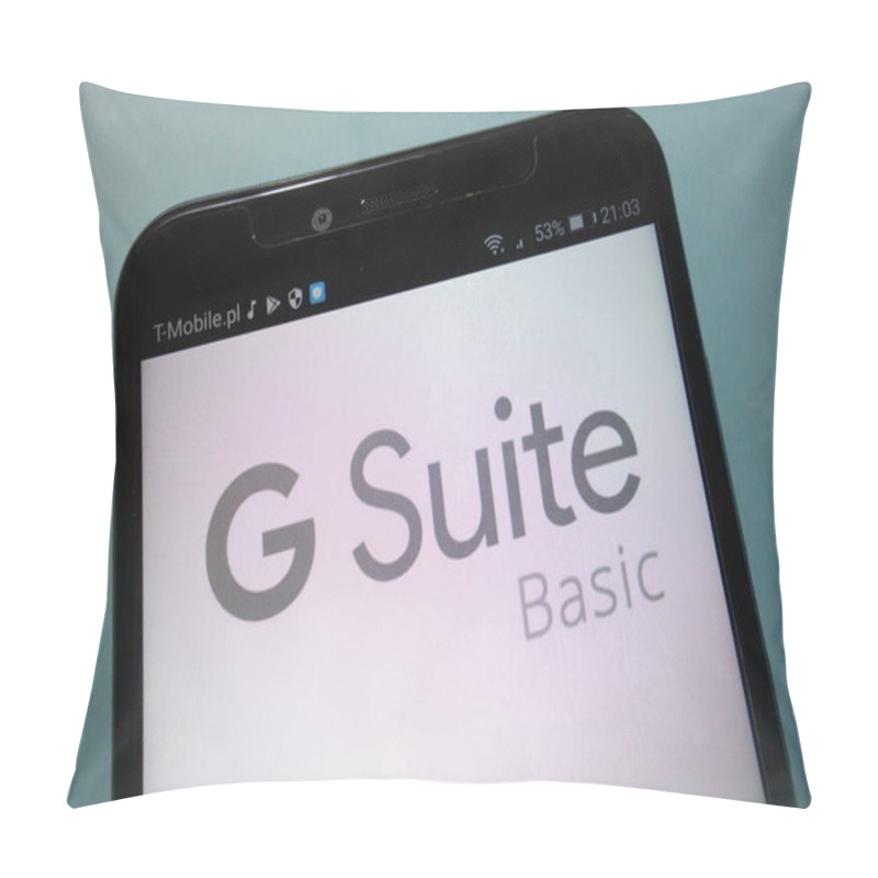 Personality  KONSKIE, POLAND - SEPTEMBER 15, 2018: Google G Suite Logo On Smartphone Pillow Covers