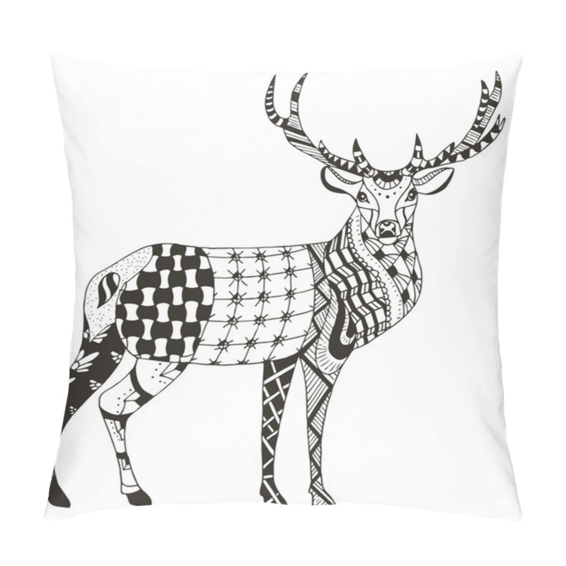 Personality  Artistically Hand Drawn, Zentangle Stylized Deer Vector, Illustration, Pattern, Freehand Pencil, Lace. Zen Art. Pillow Covers