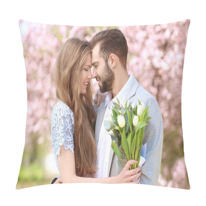 Personality  Young Couple Walking In Park Pillow Covers