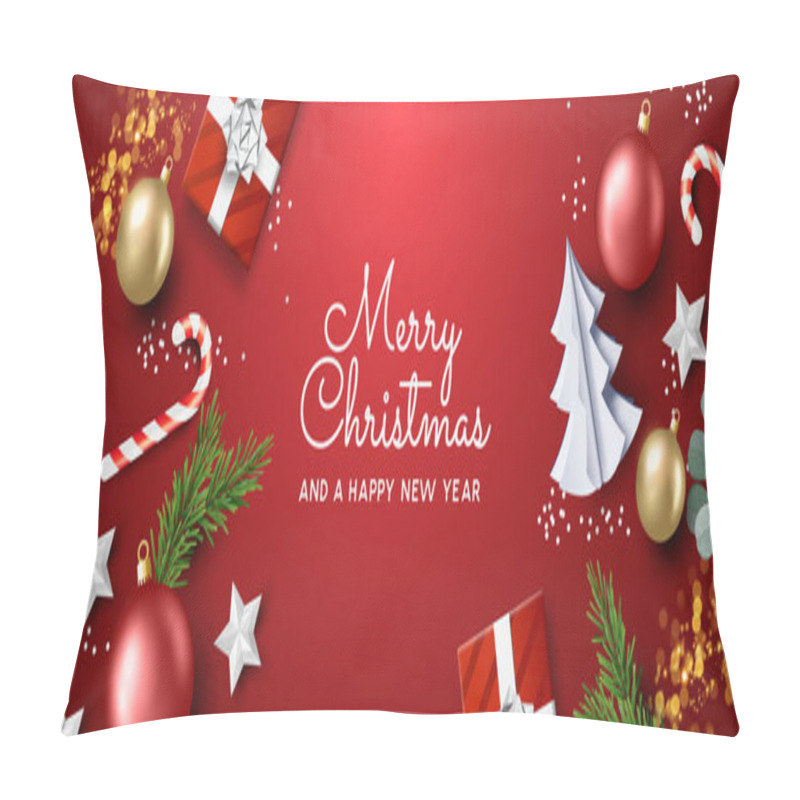 Personality  A Joyful Seasonal Christmas Events Background Banner With Festive Decorations. Vector Illustration Pillow Covers