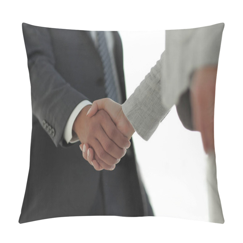 Personality  Business People Shaking Hands Isolated On White Background Pillow Covers