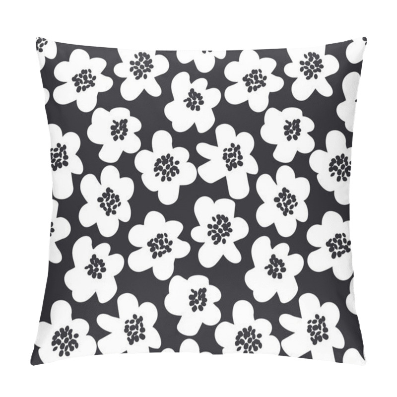 Personality  Black And White Summer Floral Vector Illustration In Retro 60s S Pillow Covers