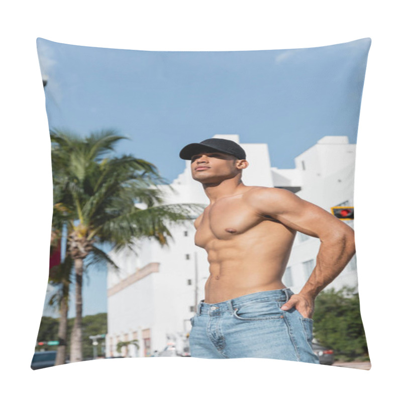 Personality  Good Looking Cuban Man With Sexy Body In Baseball Cap On Urban Street In Miami, During Summer  Pillow Covers