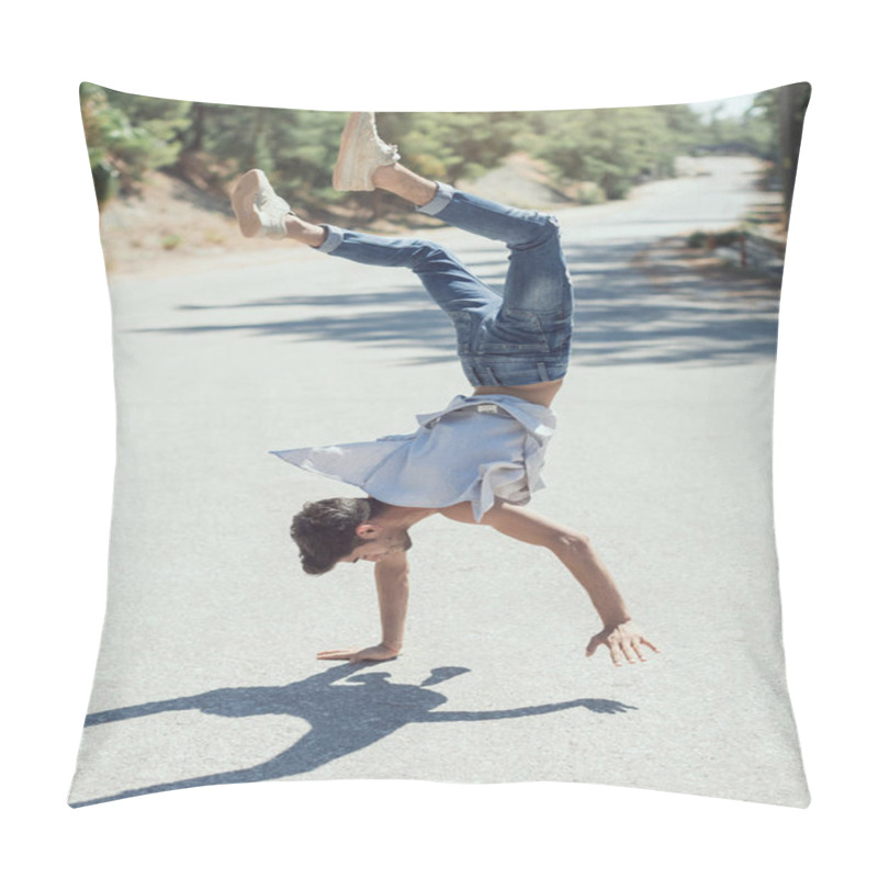 Personality  Young Man Break Dancing On The Road. Pillow Covers