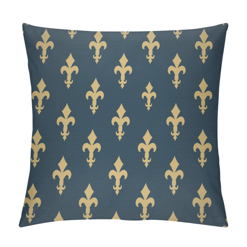 Personality  Vintage Luxury Fleur-de-lis Seamless Royal Background. France Historic  Ornamental Pattern With Heraldic Symbol Fleur-de-lis. Blue And Gold Style Immaculate Virgin Symbolics. Vector Illustration Pillow Covers