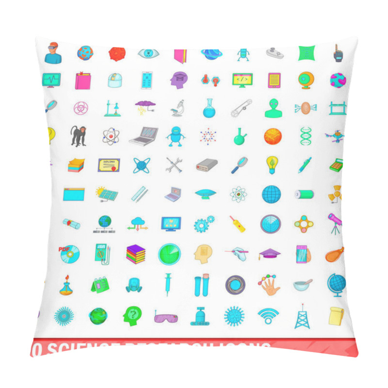 Personality  100 Science Research Icons Set, Cartoon Style Pillow Covers