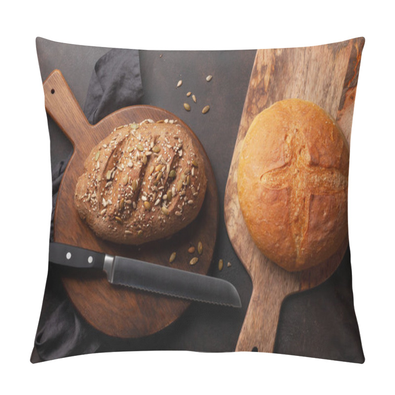 Personality  Homemade Bread On Wooden Board. Flat Lay Pillow Covers