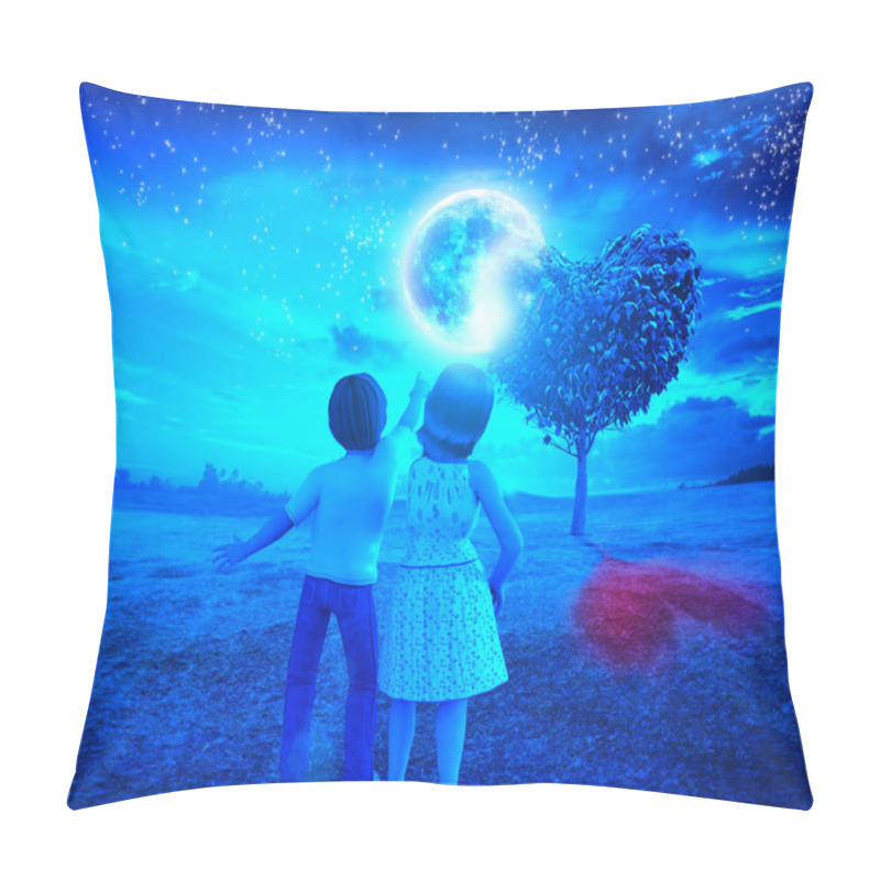 Personality  Children In The Night Of Full Moon With Heart Tree Pillow Covers