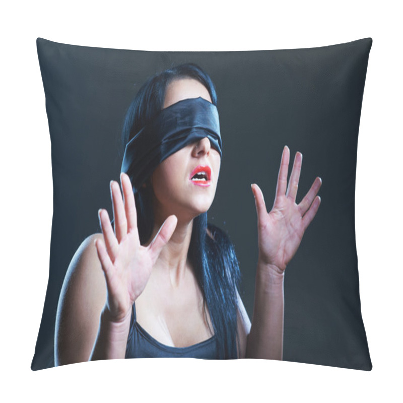 Personality  Portrait Of Young Woman In Darkness With Covered Eyes Pillow Covers