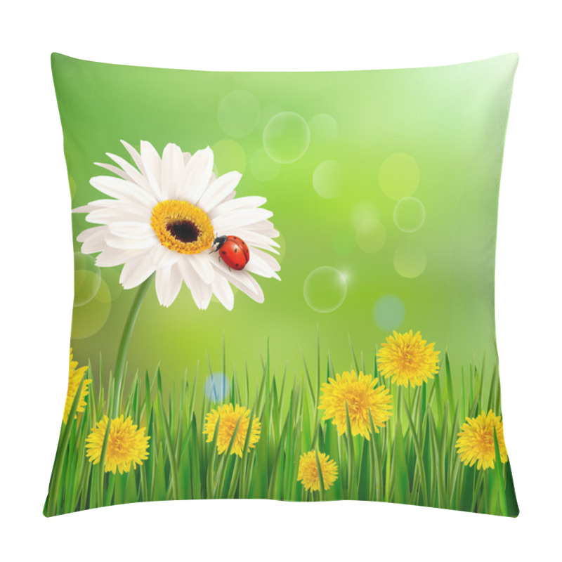 Personality  Summer Nature Background With Ladybug On White Flower. Vector. Pillow Covers