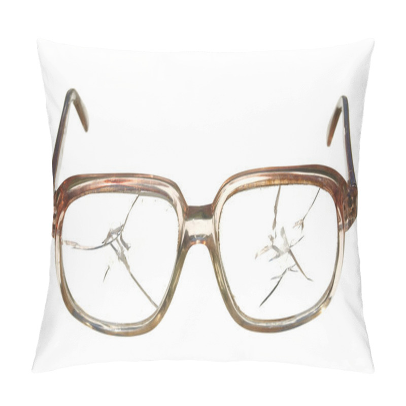 Personality  Old Broken Glasses Isolated On White Background. Pillow Covers