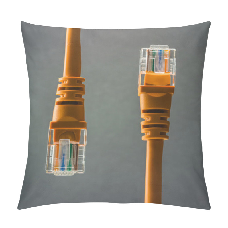 Personality  LAN Orange Cable Connector Isolated On Black Background Pillow Covers