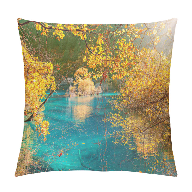 Personality  Autumn Lake View At Sunrise Time. Jiuzhaigou Nature Reserve, Jiuzhai Valley National Park, China. Pillow Covers