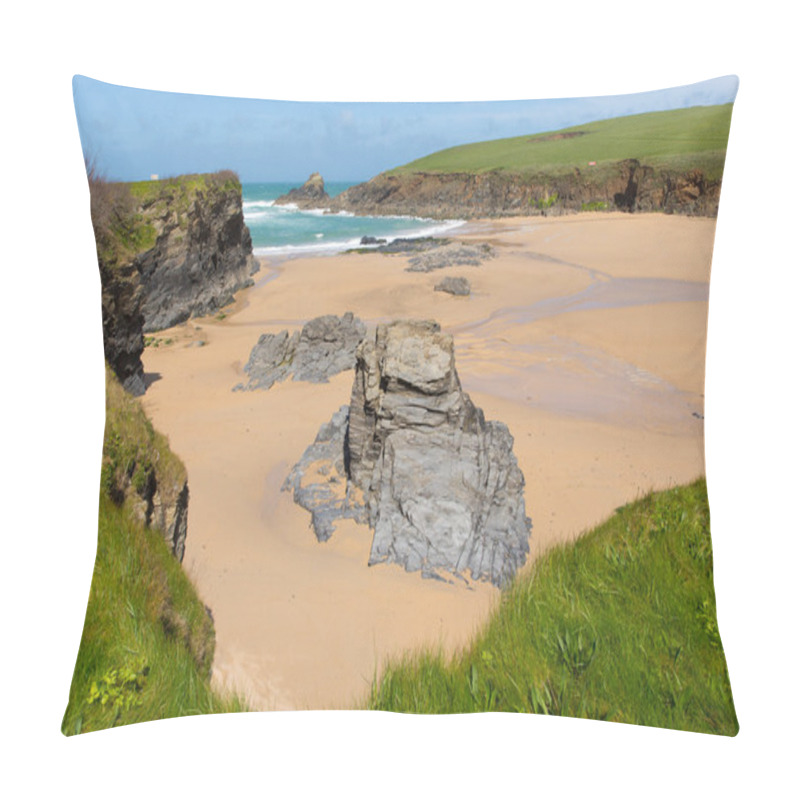 Personality  Trevone Bay Cornwall England UK Near Padstow And Newquay And On The South West Coast Path In Spring With Blue Sky And Sea Pillow Covers