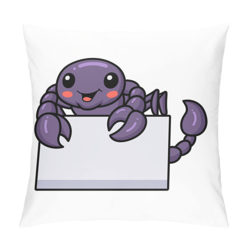 Personality  Vector Illustration Of Cute Purple Scorpion Cartoon With Blank Sign Pillow Covers