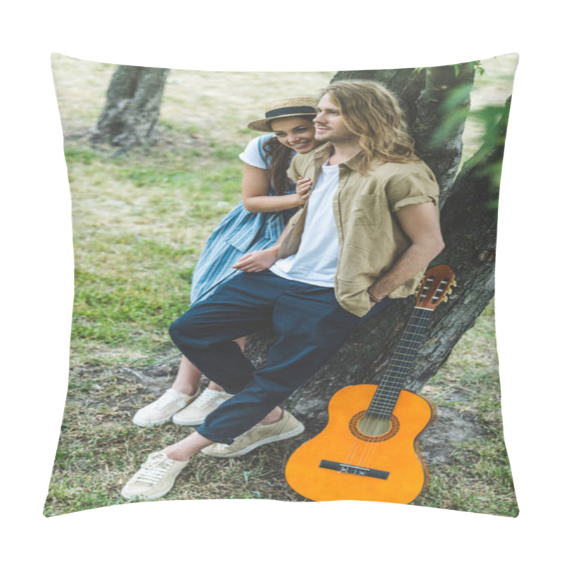 Personality  Couple With Guitar In Park Pillow Covers