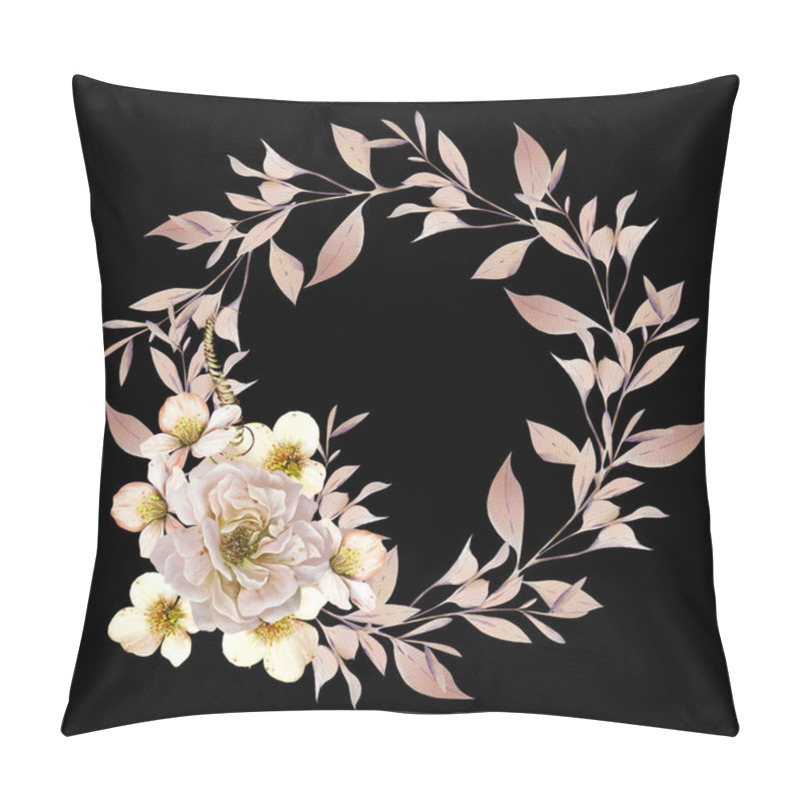 Personality  Watercolor Wedding Autumn Wreath With Rosehip Blossom, Rose Flower And Leaves. Illustration Pillow Covers