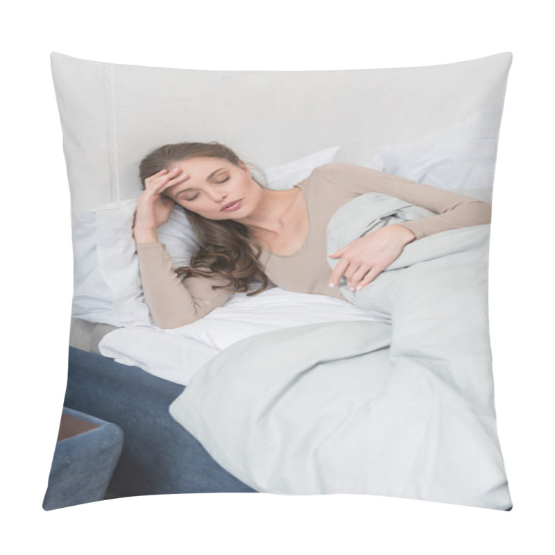 Personality  Woman Lying In Bed With Fever Pillow Covers