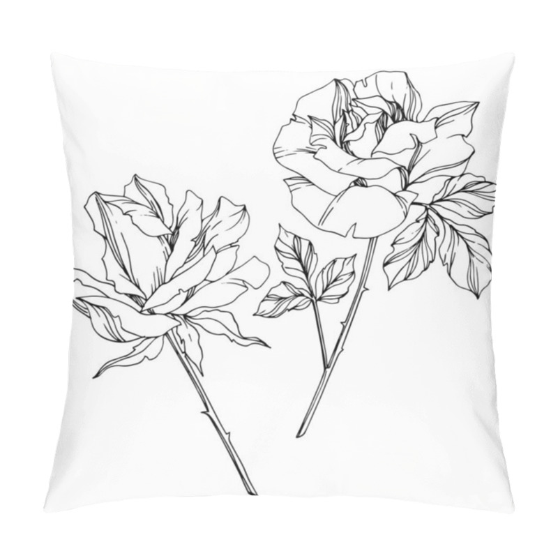 Personality  Vector Black And White Roses With Leaves Illustration Elements Pillow Covers