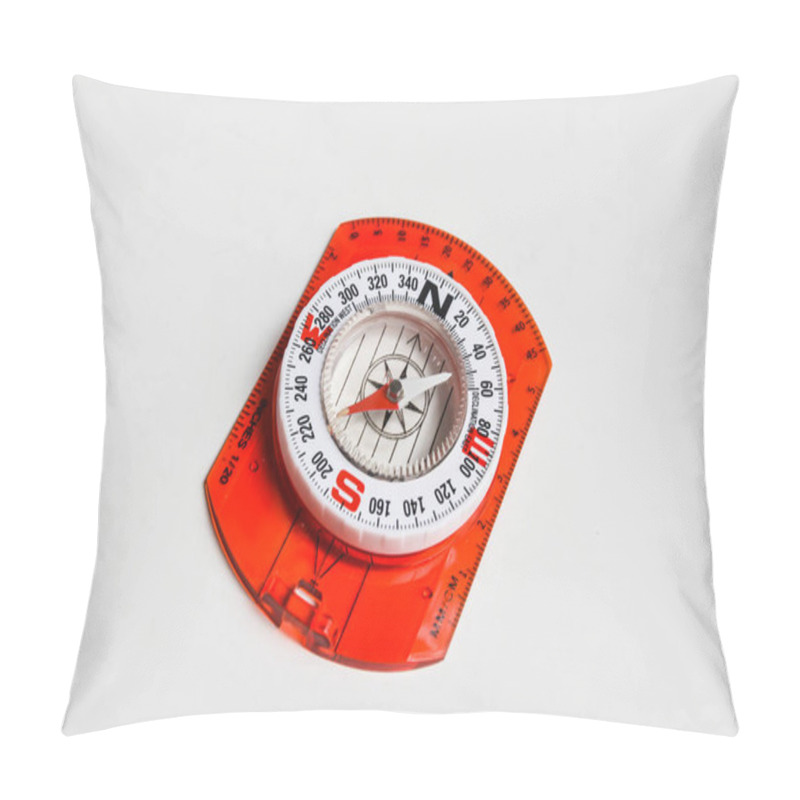 Personality  Navigation Equipment For Orienteering. Compass On White Background. Pillow Covers