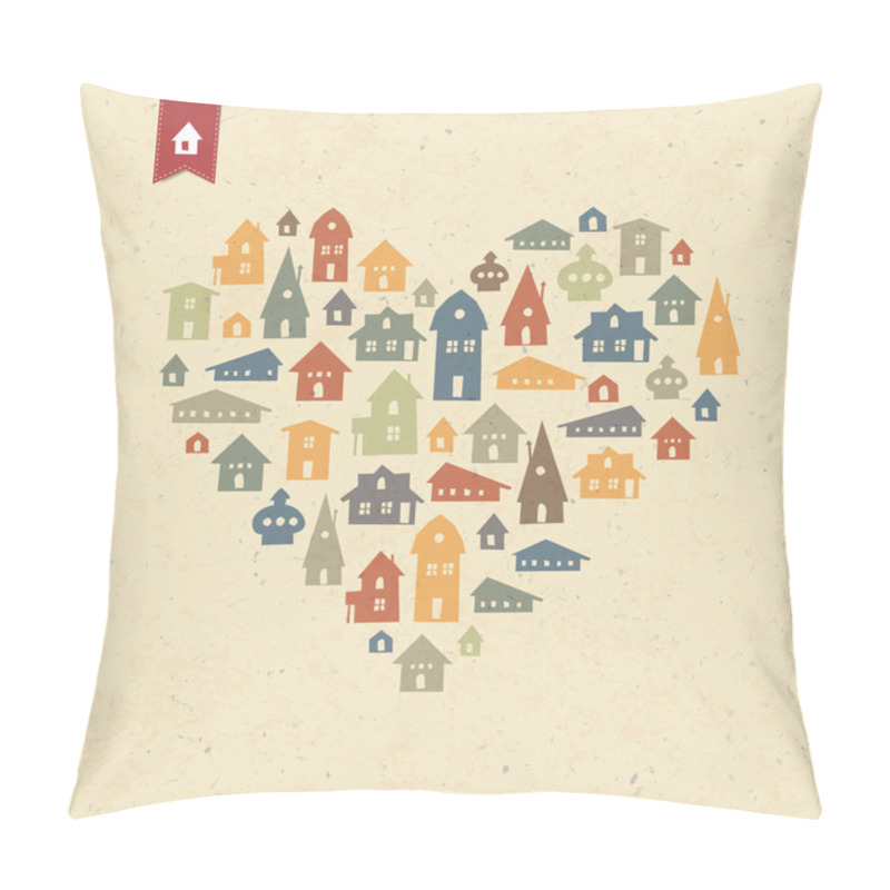 Personality  Heart Shaped Many Houses Icons. Realty Concept. Vector, EPS10 Pillow Covers