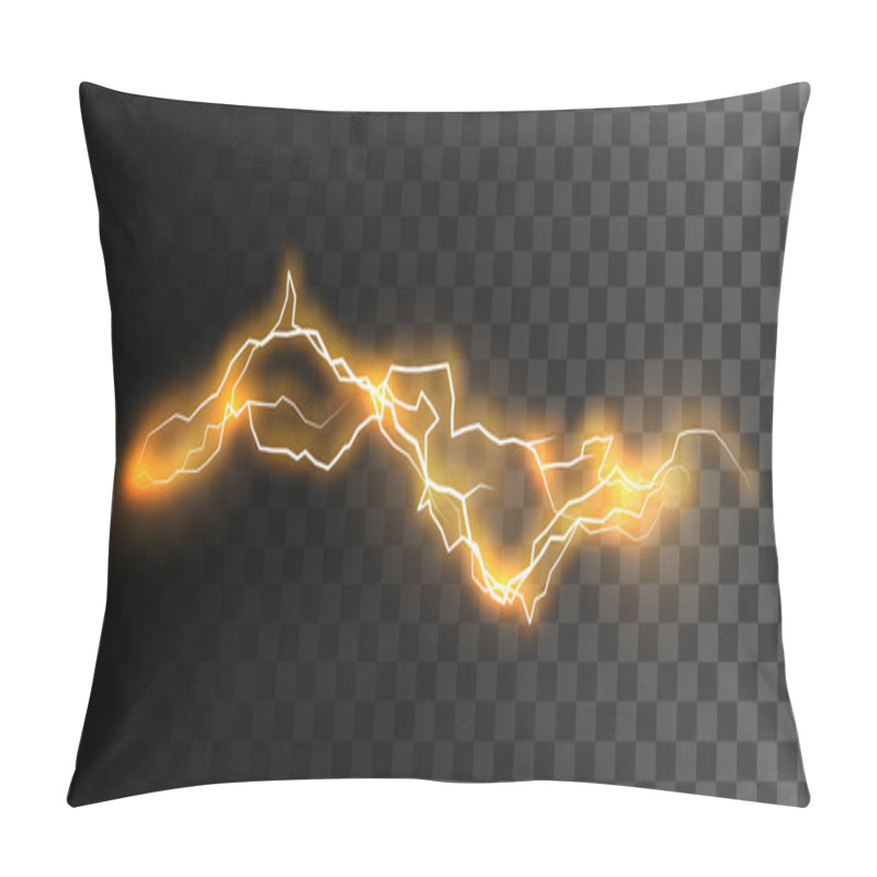 Personality  Visual Electricity Effect. Glowing Powerful Energy Discharge Isolated On Checkered Transparent Background. Lightning. Vector Illustration Pillow Covers