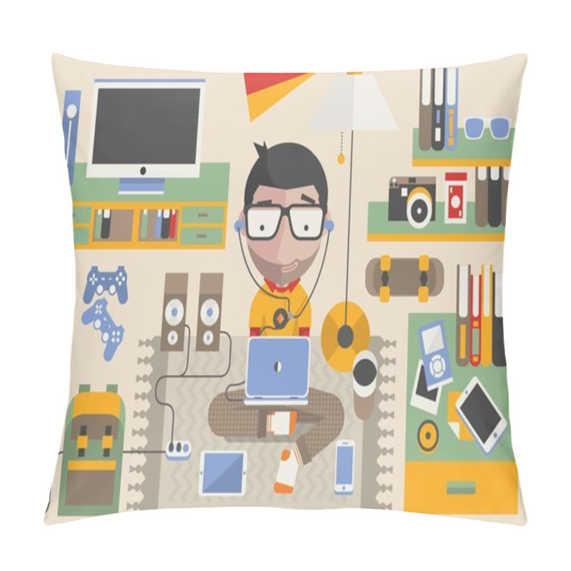 Personality  Vector Geek Surrounded By Technology Pillow Covers