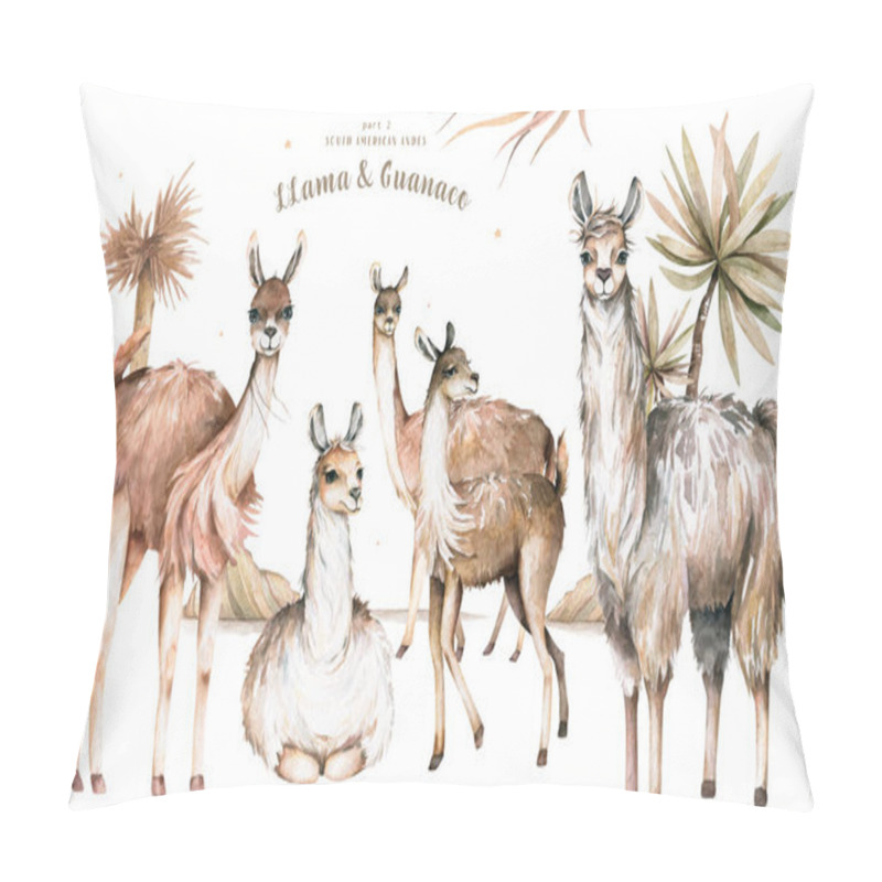 Personality  Cartoon Lama Flat Illustrations. Cute Llamas Alpaca Characters Smiling, Walking, Jumping, Sleeping In Peru Desert Landscape With Cactuses. Mexican Funny Lama Animal Collection Isolated Pillow Covers