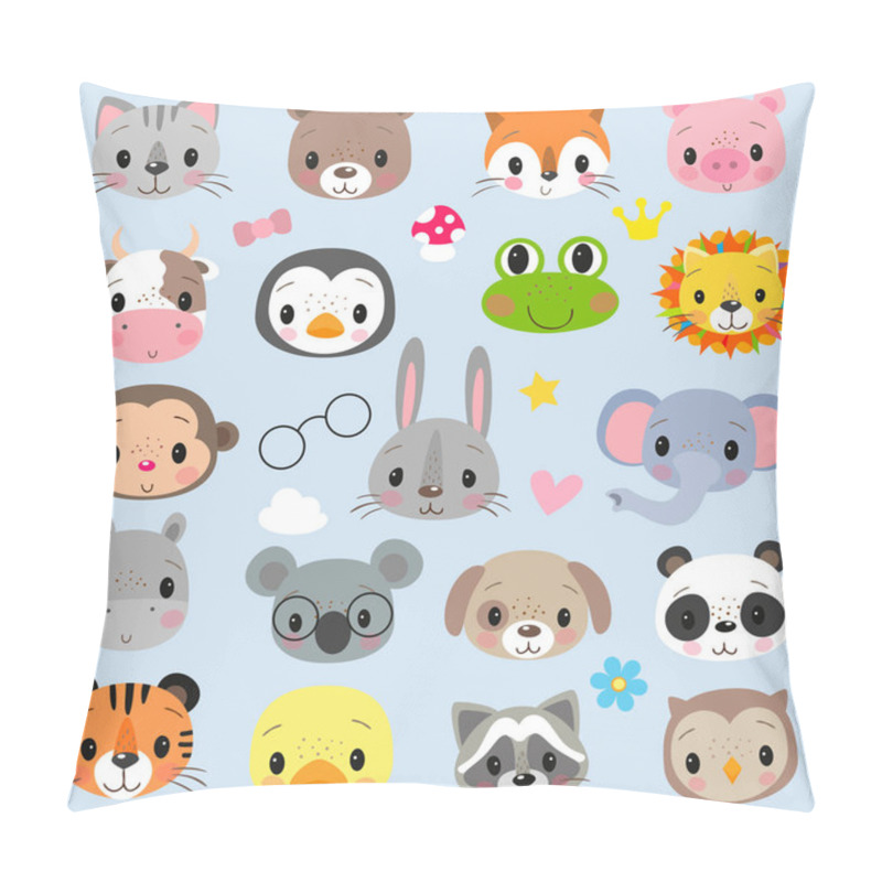 Personality  Faces Cute Cartoon Animals On A White Background Pillow Covers