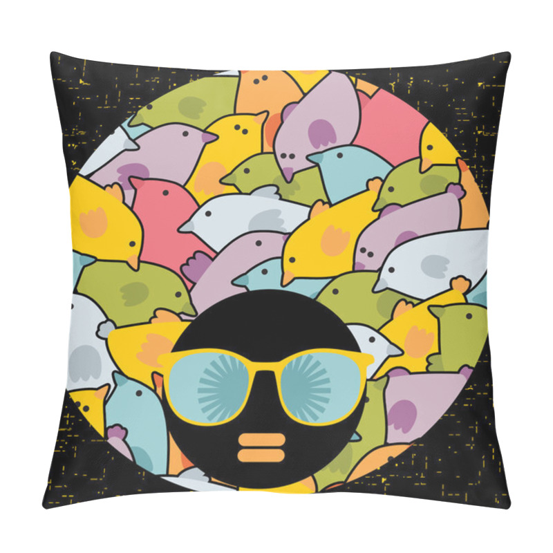 Personality  Black Head Woman With Strange Pattern Hair. Pillow Covers