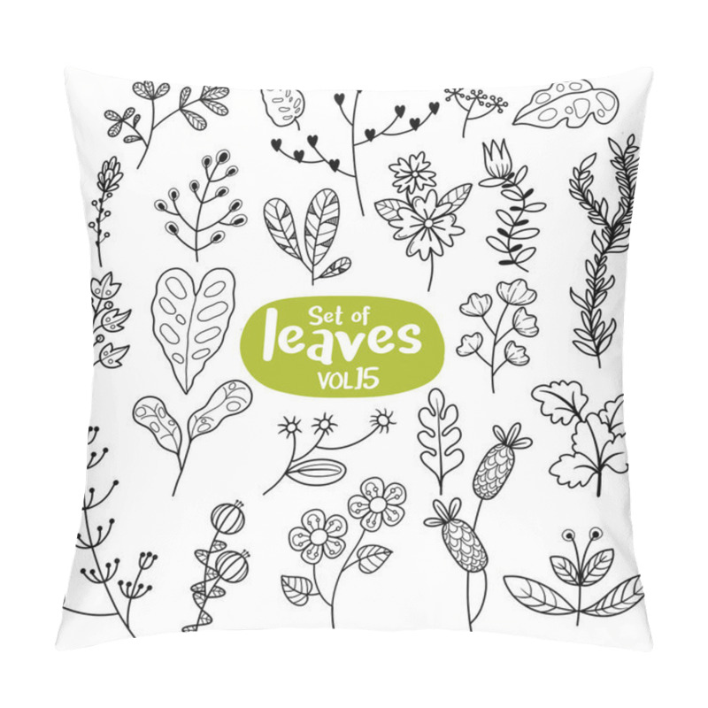 Personality  Set Of Leaves In A Line Style. Decorative Components Drawn By Hand. Design Blossom With Ornamental Beauty And Elegance ,Each On A Separate Layer Pillow Covers