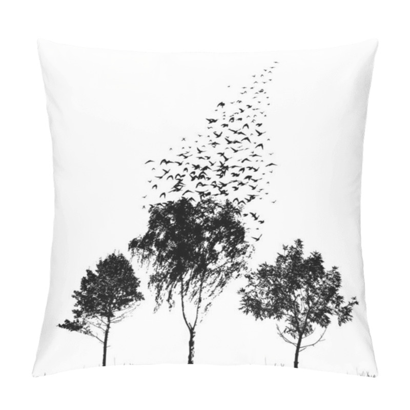 Personality  Silhouettes Of Trees With Flying Birds. Vector Illustration Pillow Covers