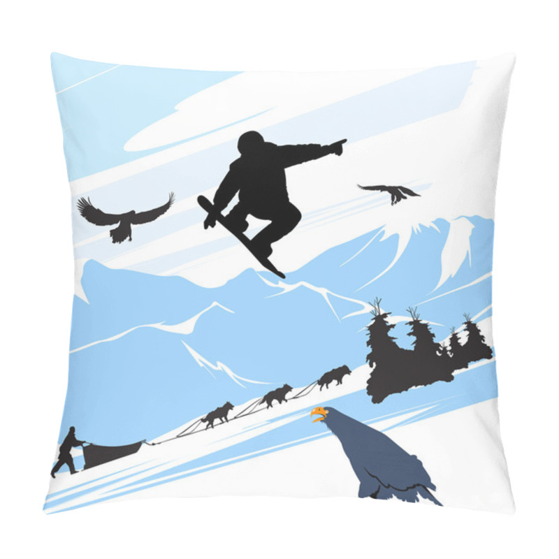 Personality  Snowboard Man Jump On The Mountains Background Pillow Covers