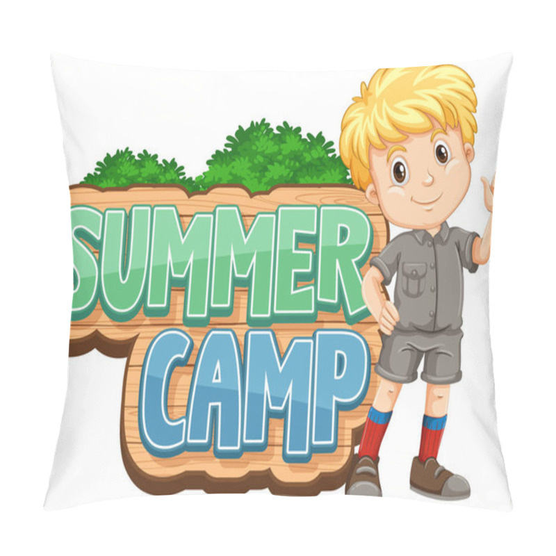 Personality  Font Design For Summer Camp With Cute Kid At Park Illustration Pillow Covers