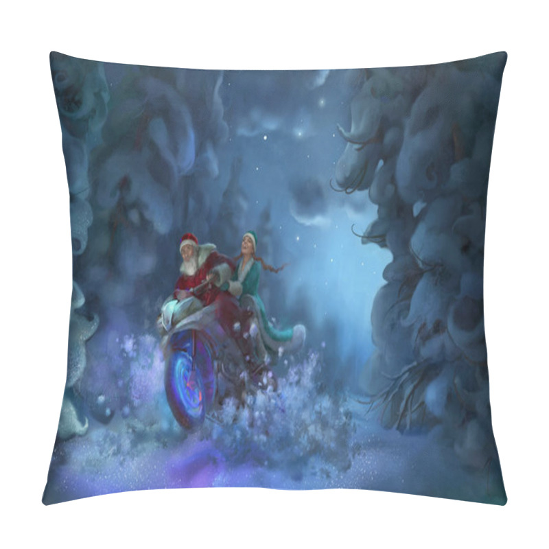 Personality  Santa Claus And Snow Maiden In A Forest Illustration Pillow Covers